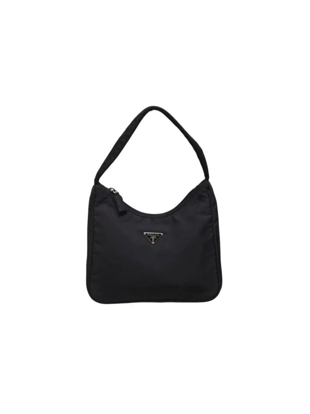 Prada Hobo Handbag Triangle Logo Nylon Black